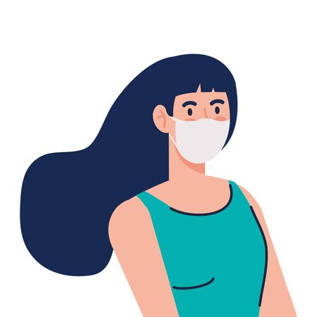 woman using medical protective mask against covid 19 vector illustration designのイラスト素材
