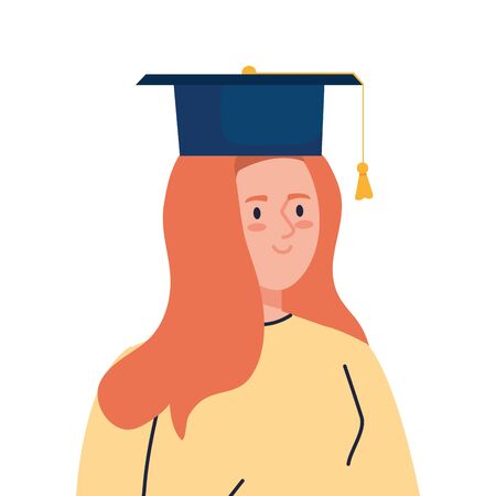 woman excited with graduation hat, cheerful female graduate on white background vector illustration designのイラスト素材