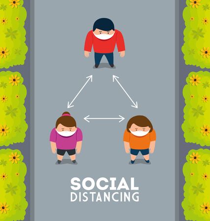 social distancing, keep distance in public society to people protect from covid 19, view aerial of people vector illustration designのイラスト素材