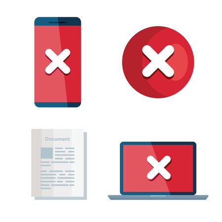 set of icons insecurity and technology error vector illustration designのイラスト素材