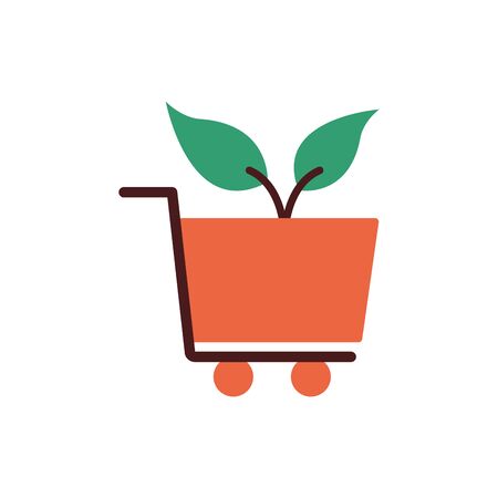 leafs plant ecology in shopping cart flat style vector illustration designのイラスト素材