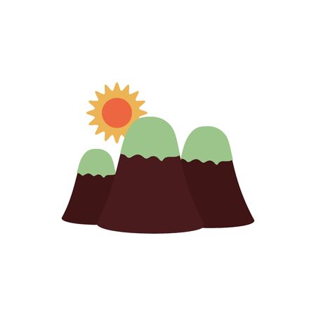 summer sun with snow mountains flat style icon vector illustration designのイラスト素材