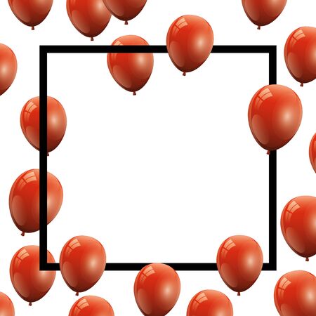 set of balloons helium red with square frame vector illustration designのイラスト素材