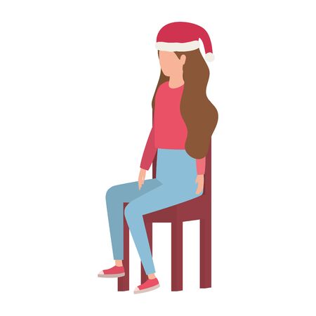 young woman with christmas hat seated in chair vector illustration designのイラスト素材