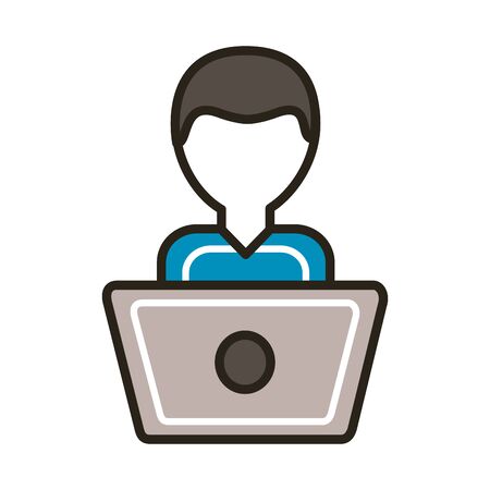 man using laptop line and fill style illustration designのイラスト素材