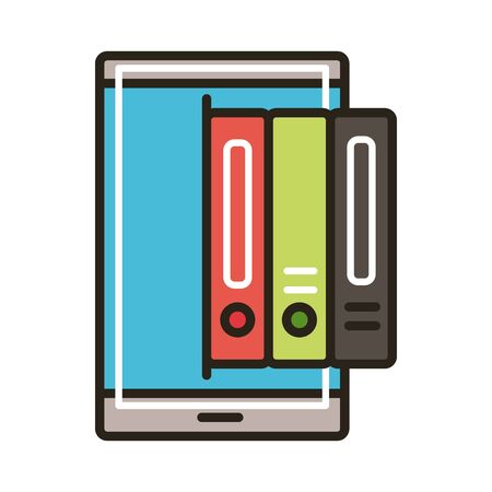 pile electronic books in smartphone education online line and fill style vector illustration designのイラスト素材