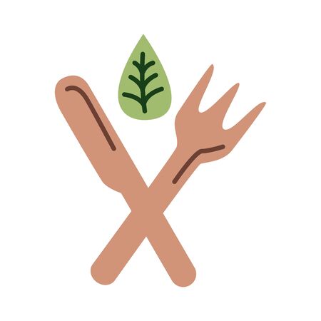 fork and knife with leaf plant flat style vector illustration designのイラスト素材