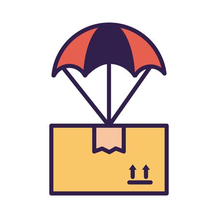 box carton packing in parachute line and fill style vector illustration designのイラスト素材