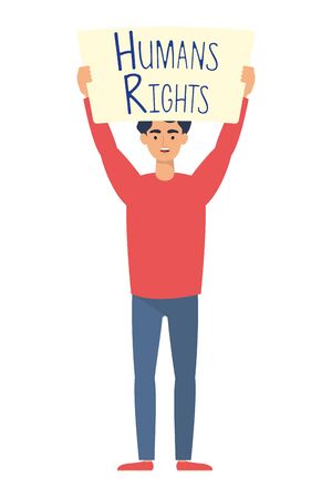 young man with human rights label character vector illustration designのイラスト素材
