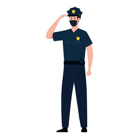 policeman using face mask during covid 19 on white background vector illustration designのイラスト素材