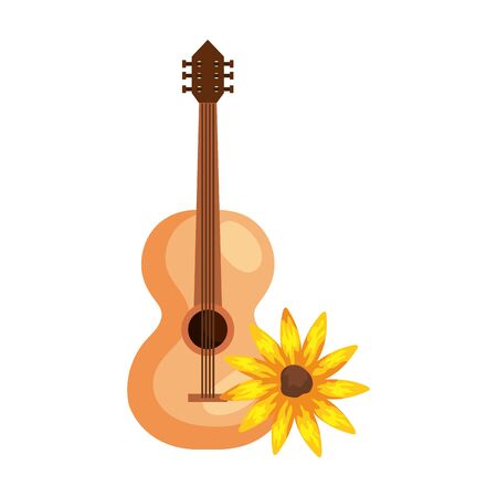sunflower plant with classical wooden guitar on white background vector illustration designのイラスト素材