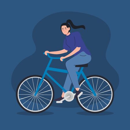 young woman riding bike avatar character vector illustration designのイラスト素材