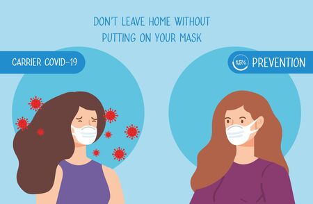 women using face mask with particles 2019 ncov vector illustration designのイラスト素材