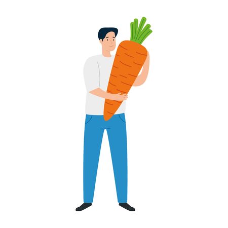 young man with carrot on white background vector illustration designのイラスト素材