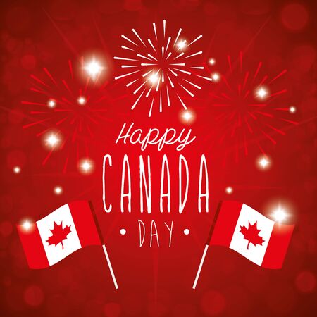 happy canada day with flags decoration vector illustration designのイラスト素材