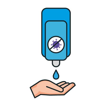 Hands sanitizer bottle and hand design, Disinfects clean antibacterial and hygiene theme Vector illustrationのイラスト素材