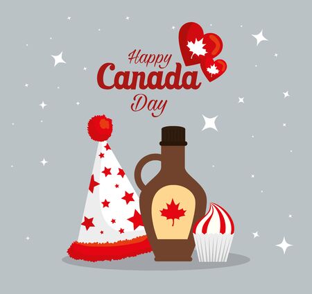 Canadian maple syrup hat and cupcake design, Happy canada day holiday and national theme Vector illustrationのイラスト素材