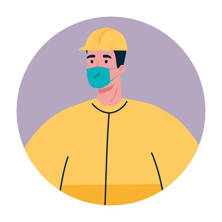 male constructor with mask design, Workers occupation and job theme Vector illustrationのイラスト素材