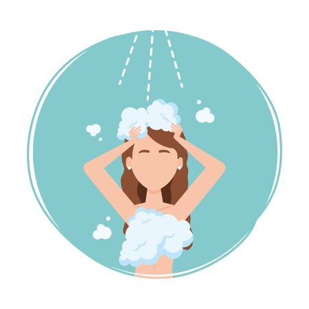 Woman avatar washing hair design, Disinfects clean antibacterial and hygiene theme Vector illustrationのイラスト素材