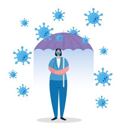 umbrella protecting business woman, inmmune coronavirus covid 19 conceptのイラスト素材