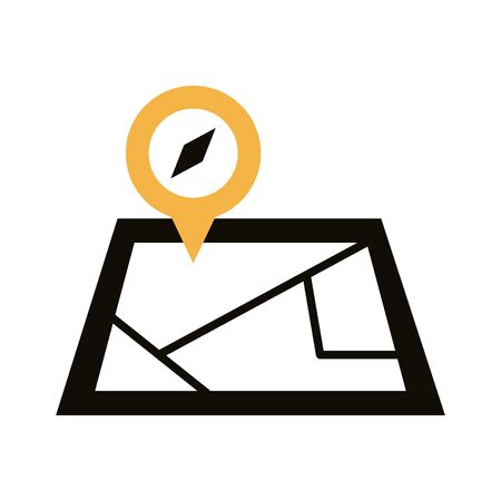 pin pointer with compass in paper map silhouette style vector illustration designのイラスト素材
