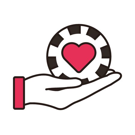 hand lifting casino chip with heart isolated icon vector illustration designのイラスト素材