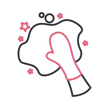 hand with glove and rag line style icon design, Cleaning service wash home hygiene equipment domestic interior housework and housekeeping theme Vector illustrationのイラスト素材