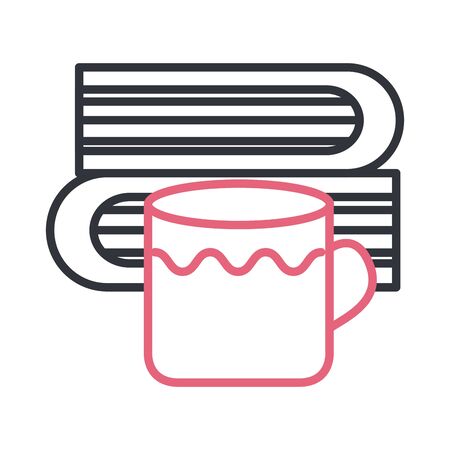 books and coffee mug line style icon design, Education literature and read theme Vector illustrationのイラスト素材