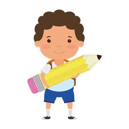 cute little student boy with pencil character vector illustration designのイラスト素材