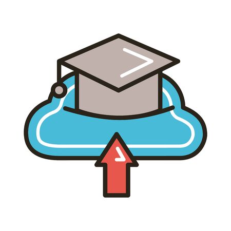 graduation hat with cloud computing education online line and fill style vector illustration designのイラスト素材