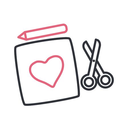 Heart on note scissor and pencil line style icon design, Art creativity tool instrument painter draw school abstract and work theme Vector illustrationのイラスト素材