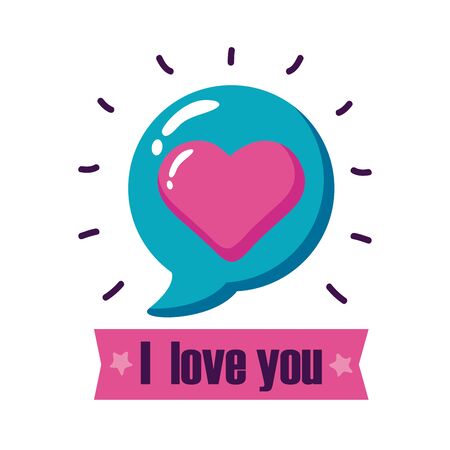 I love you text with heart bubble flat style icon design of Passion and romantic theme Vector illustrationのイラスト素材