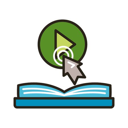 electronic book with mouse arrow and play button education online line and fill style vector illustration designのイラスト素材