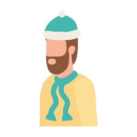 bearded man with christmas hat character vector illustration designのイラスト素材