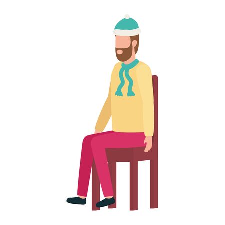 young man with christmas hat seated in chair vector illustration designのイラスト素材