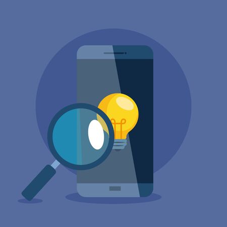 smartphone with light bulb and lupe design, Digital marketing and ecommerce theme Vector illustrationのイラスト素材