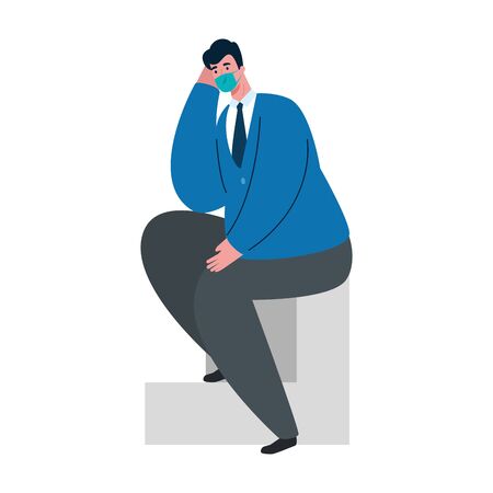 businessman with mask and nectkie design of medical care and covid 19 virus theme Vector illustrationのイラスト素材