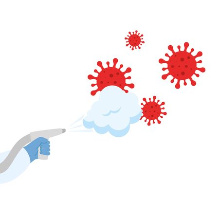 Man with protective suit spraying covid 19 virus design, Disinfects clean antibacterial and hygiene theme Vector illustrationのイラスト素材