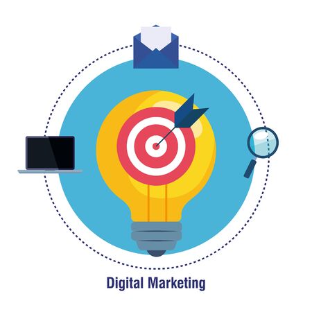 target on light bulb with icon set design, Digital marketing and ecommerce theme Vector illustrationのイラスト素材