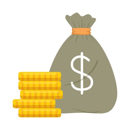 bag and coins of money financial banking commerce and market theme Vector illustrationのイラスト素材