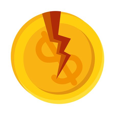 broken dollar coin design of bankruptcy and covid 19 virus theme Vector illustrationのイラスト素材
