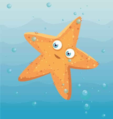 cute starfish animal marine in ocean, seaworld dweller, cute underwater creature,habitat marine vector illustration designのイラスト素材