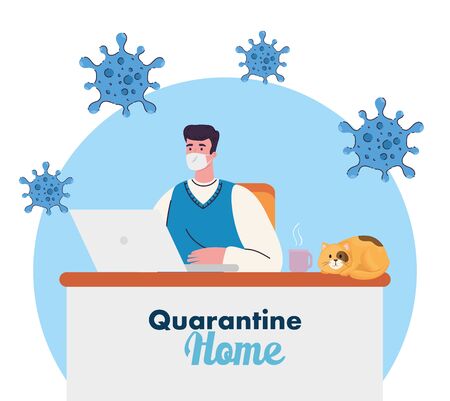 stay home work home, protect yourself, keeping distance for decrease infection prevent covid 19, stay home on quarantine during the coronavirus vector illustration designのイラスト素材