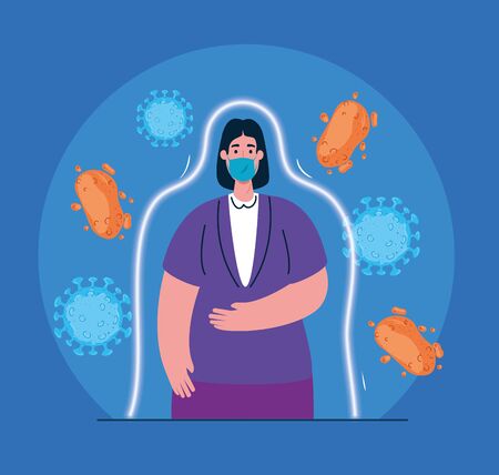 woman with mask design of medical care and covid 19 virus theme Vector illustrationのイラスト素材