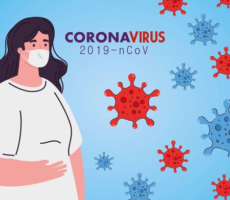 woman with mask design of medical care and covid 19 virus theme Vector illustrationのイラスト素材