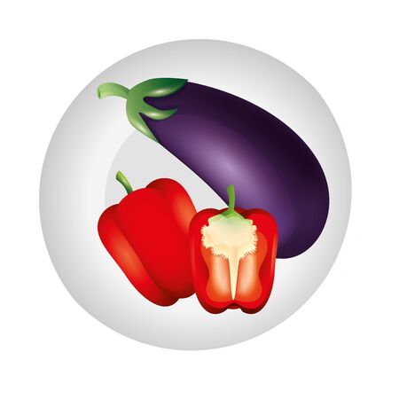 eggplant and pepper design, Vegetable organic food healthy fresh natural and market theme Vector illustrationのイラスト素材