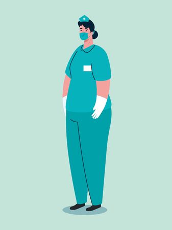 paramedic female using medical mask during covid 19 pandemic vector illustration designのイラスト素材