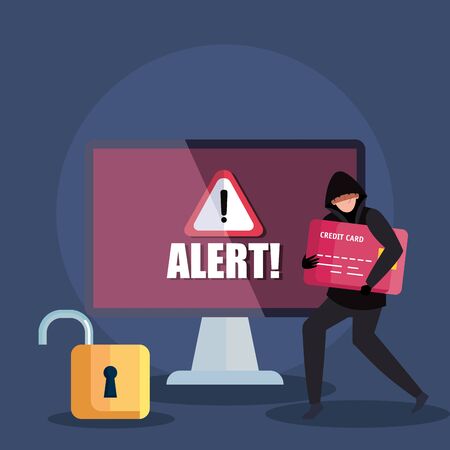 hacker with desktop computer icon vector illustration designのイラスト素材