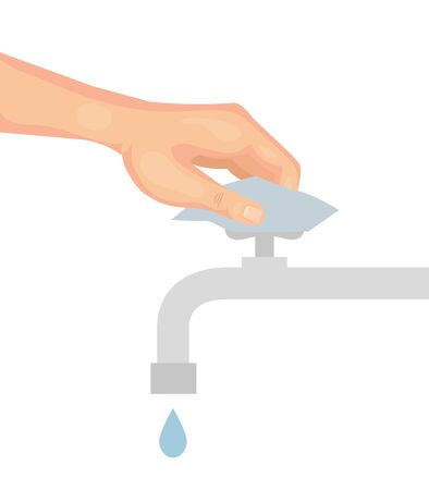 hand with water tap design, Clean faucet liquid drink wet kitchen home stream wash and macro theme Vector illustrationのイラスト素材