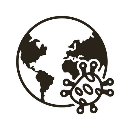 world planet with covid19 particles line style icon vector illustration designのイラスト素材